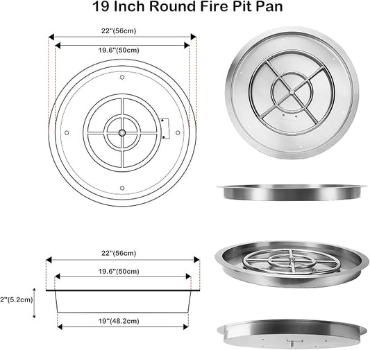 Stanbroil 19-Inch Round Fire Pit Burner Pan, Drop-in Gas Fire Pit Inserted for DIY Natural & Propane Gas Fire Table, Stainless Steel Firepit for Outside, BTU 92,000 Max