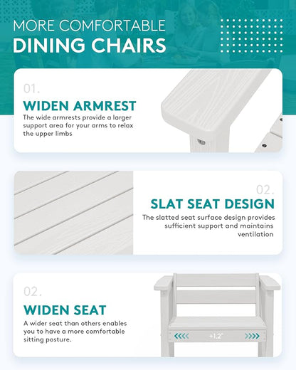 SERWALL HDPE and Aluminum Outdoor Dining Set for 8, White | 60" - 83" Expandable Outdoor Dining Table and 8 HDPE Chairs, All Weather Outdoor Furniture Set