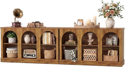 Tribesigns Farmhouse Console Table Set of 2, Extra Long Entryway Table with 3 Tier Storage, Wooden Rectangular Sofa Table Behind The Couch for Entrance, Hallway, Living Room Natural Wood
