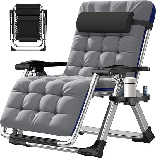 ABORON Oversized Zero Gravity Chair,29In XL Premium Outdoor Lawn Folding Lounge Chairs,Sturdy Adjustable Reclining Patio Chairs with Removable Cushion,Headrest & Tray