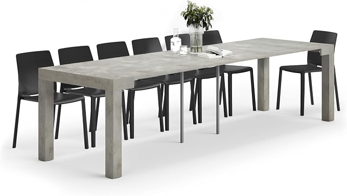 Mobili Fiver, First, Extendable Console Table 17.7(120) x35.4 in, Concrete Effect, Grey, for 4-14 People, Space-Saving Dining Table, Italian Furniture