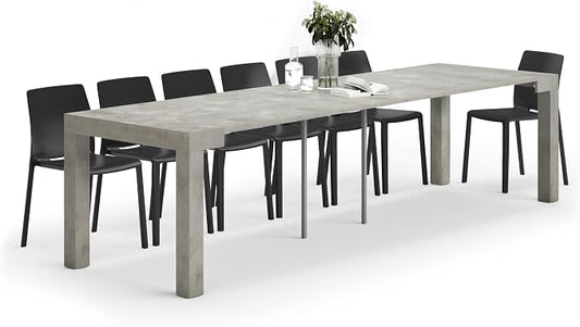 Mobili Fiver, First, Extendable Console Table 17.7(120) x35.4 in, Concrete Effect, Grey, for 4-14 People, Space-Saving Dining Table, Italian Furniture