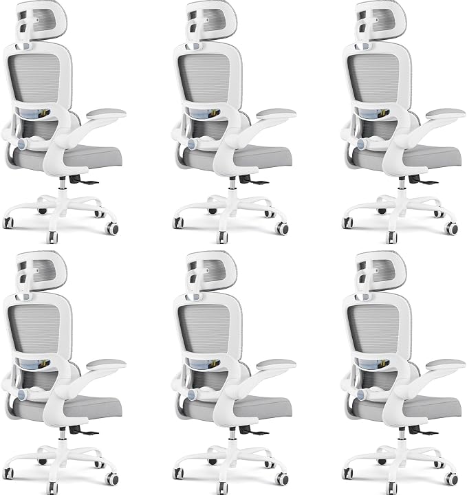 TRALT Office Chair Ergonomic Desk Chair, 330 LBS Home Mesh Office Desk Chairs with Wheels, Comfortable Gaming Chairs White Pack of 6