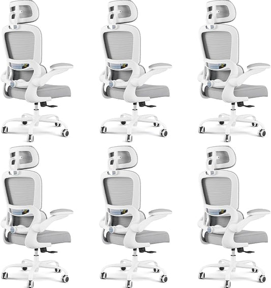 TRALT Office Chair Ergonomic Desk Chair, 330 LBS Home Mesh Office Desk Chairs with Wheels, Comfortable Gaming Chairs White Pack of 6