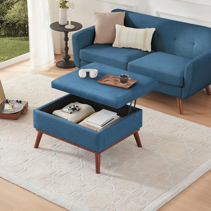 Tbfit 65" W Loveseat Sofa with Ottoman Coffee Table, Mid Century Modern Love Seat Couches for Living Room, Button Tufted Upholstered Small Couch for Bedroom,Easy to Install Love Seats Furniture, Blue | linen fabric