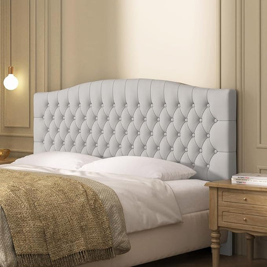 Furpopup Velvet King Size Headboard Only, Upholstered Wall Mount Light Gray | 2 ways to use:Wall-mounted (for adjustable bed) and bed frame mounted, Easy to assemble, Classic button design headboard