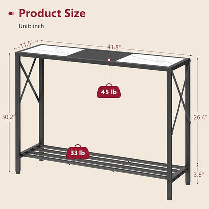 Tajsoon Console Table 41.8”, 2-Tier Entryway Table, Narrow Sofa Table with Shelves, Entrance Table for Hallway, Entryway, Living Room, Foyer, Corridor, Office, Black & White