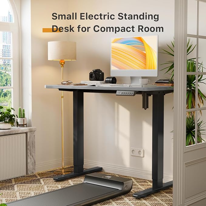 JOY worker Small Electric Standing Desk, 35" x 20" Whole Piece Height Adjustable Desk with Memory Controller, Grey Sit to Stand Desk Workstation for Home Office