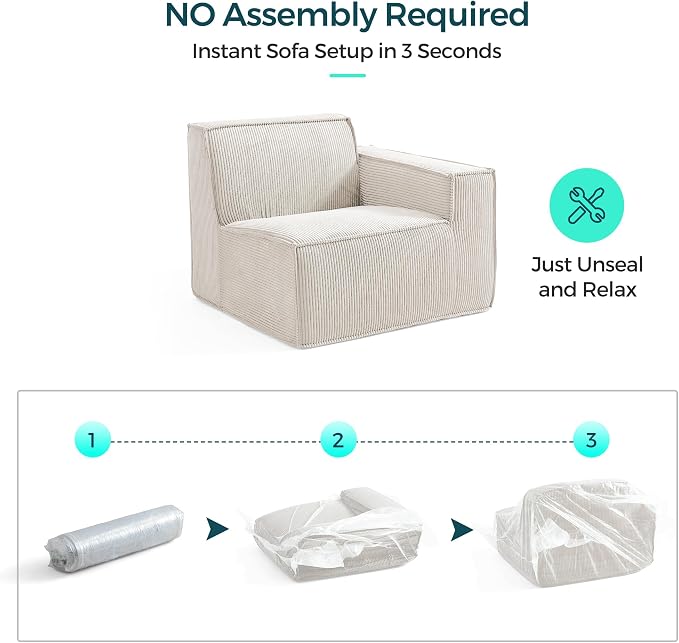 LINSY HOME Modular Sectional Sofa, 134" Boneless Couch L Shaped 4-Seat Sofa with Movable Ottoman, Corduroy Sectional Cloud Couches for Living Room, No Assembly Required, Beige