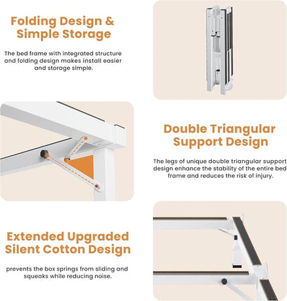 MAF Metal Bed Frame Twin, 9-Legs Support Bed Base, 8 Inches Twin Bed Frame for Box Spring and Mattress, Basics Bed Frame Headboard Attachable Tool-Free Easy Assembly, White