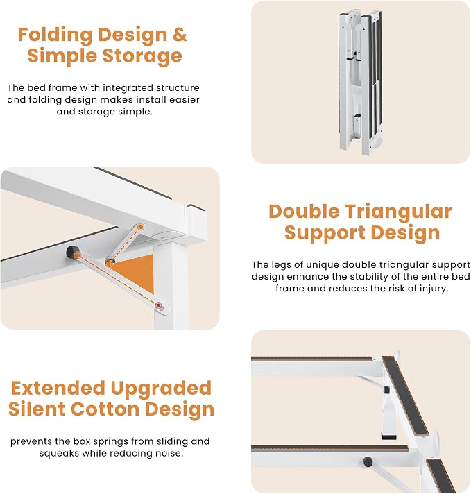 MAF Metal Bed Frame Twin XL, 9-Legs Support Bed Base, 8 Inches Twin XL Bed Frame for Box Spring and Mattress, Basics Bed Frame Headboard Attachable Tool-Free Easy Assembly, White