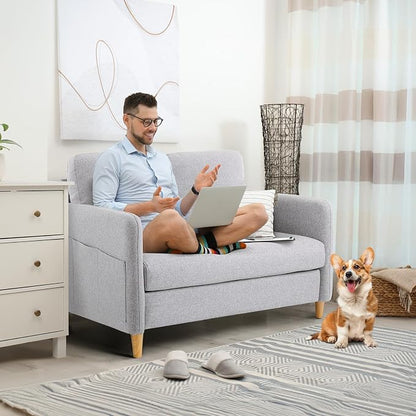 VINGLI 47" Small Couch, Linen Loveseat Sofa Light Grey Mini Couch Mid Century Modern Decor Love Seat for Small Spaces Living Room, Bedroom, Play Room