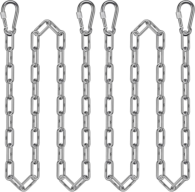BeneLabel 2Pcs 100" (8.3ft) Swing Chain with Hooks 304 Stainless Steel Porch Swing Chains 1000 LBs Capacity Hanging Chains for Hammock Chairs, Swingset, Tree Swing, Hanging Chair, Heavy Bags
