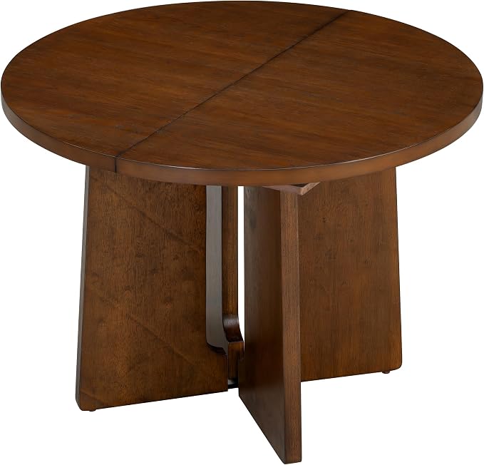 LUMISOL Extendable Round Dining Table for 4-6 People, Farmhouse Kitchen Table with 16inch Removable Leaf for Kitchen, Dining Room, Living Room, Brown