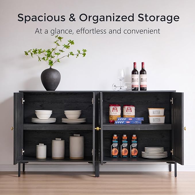 IFGET Modern Buffet Cabinet with Storage, 92.63" W Fluted Arched Sideboard Cabinet w/Adjustable Shelves, Wooden Modular Coffee Bar for Dining Room, Kitchen, Living Room, Entryway, Dark Grey
