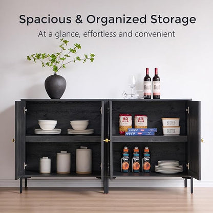 IFGET Modern Buffet Cabinet with Storage, 92.63" W Fluted Arched Sideboard Cabinet w/Adjustable Shelves, Wooden Modular Coffee Bar for Dining Room, Kitchen, Living Room, Entryway, Dark Grey