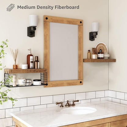 QEEIG Bathroom Shelves Over Toilet - Wall Mounted Floating Shelves Toilet Paper Storage Small Farmhouse Decor Shelf 16 inch Set of 2, Rustic Brown (019-BN2)