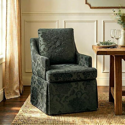 UVV Upholstered Dining Chairs, Modern Jacquard Kitchen Chair Dining Room Chair with 4 Casters, Linen Armchair for Bedroom Reading Room Living Room, Dark Green