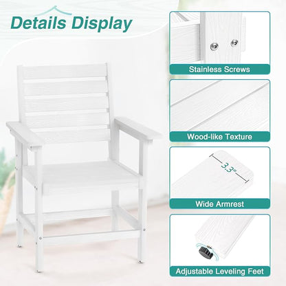 Patio Dining Chairs Set of 2, HDPS Weather Resistant Outdoor Chairs with Armrest, Heavy Duty 300LBS Support Patio Chairs for Backyard Deck Porch Balcony, White