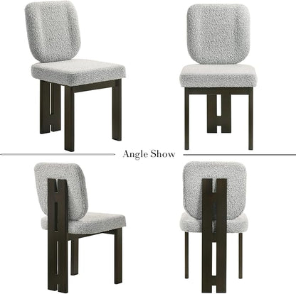 CIMOTA Boucle Dining Chairs Set of 4, Mid-Century Modern Upholstered Accent Chairs with Soft Curved Backrest and Solid Wood Legs for Kitchen, Dining Room, or Living Room, Gray