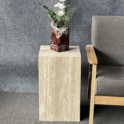 Luxury Marble Side Table,Square End Table for Modern Sofa and Bed, Living Room, Sofa, Bedroom(Travertine)