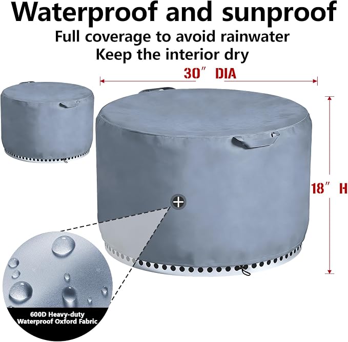 Chinchilla Fire Pit Cover Round for Solo Stove Yukon 27"-29", Waterproof 600D Heavy Duty Tear Resistant Oxford Fabric, UV Resistant, Fits Gas/Table/Bowl Fire Pits