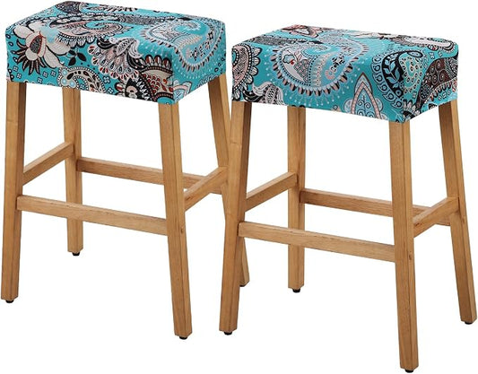 YISUN Stool Covers Rectangle - 2 Pack Stretch Waterproof Saddle Seat Cover Counter Bar Stools Bar Chairs Covers Kitchen Island Chairs Cushion Protector (2, F-Light Green)