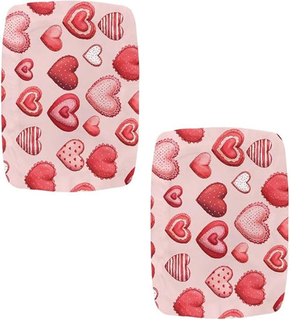 Pink Bar Stool Covers Mothers Day Heart Bar Stool Cover Rectangle Set of 2 Stretch Vanity Chair Cover for Living Room Kitchen Counter Foot Bench Covers Rectangular