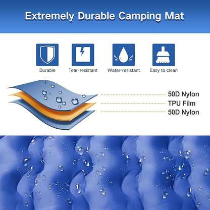 FNARMW Double Sleeping Pad Camping, Self Inflating 6'' Extra-Thick 2 Person Pillow Built-in Foot Pump Waterproof Inflatable Sleeping Mat Backpacking, Tent, Hiking, Portable Camping Pad (Navy Grey)