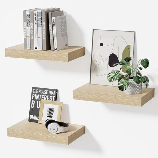 Oak Floating Shelves Set of 3,11.8 Inch Small Wall Shelves for Bathroom,Bedroom,Kitchen,Above Toilet Shelves