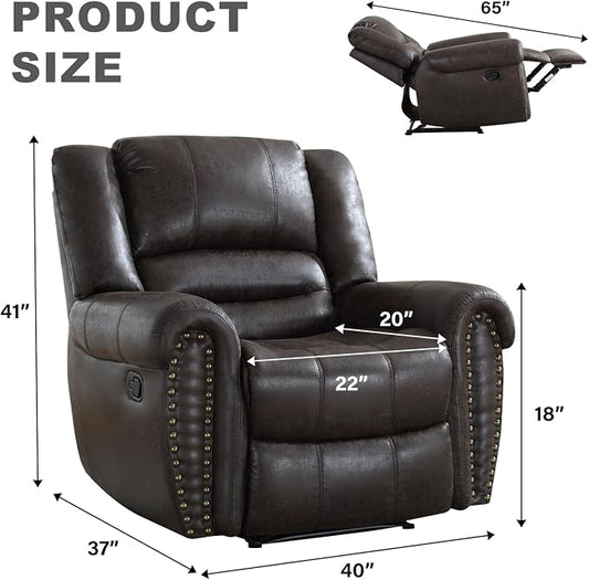 INZOY Leather Recliner Chair, Heavy Duty Manual Reclining Sofa Single Lounge Sofa for Living Room, Home Theater Seating, Dark Grey