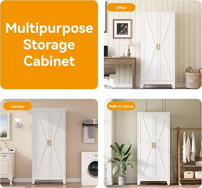 COFaR Metal Armoire Wardrobe Closet with Doors and Shelves & Hanging Rod, 71" Tall Freestanding Wardrobe Storage Cabinet, Bedroom Armoires,Steel Wardrobe Cabinet for Cloak Room,Laundry Room,Gym,Office