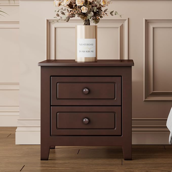 Harper & Bright Designs Bedroom Set Furniture, 3-Pieces Bedroom Sets, Queen Size Wood Platform Bed and 2 Nightstands, Dark Walnut