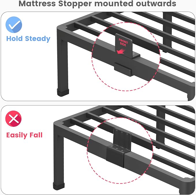Superay 4 Inch Full Bed Frame Low Profile, Heavy Duty Metal Platform Bed Frame with Round Corner Legs, Sturdy Mattress Foundation, No Box Spring Needed, Easy Assembly, Noise Free, Black
