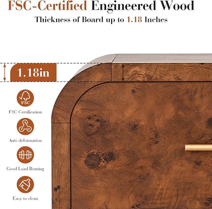Night Stand Set of 2 [Unique Curved Profile] [FSC-Certified Wooden Board] 1-Drawer and 1 Storage Shelf Nightstand 24" H Metal Handle Modern Bedside Table Side Table End Table