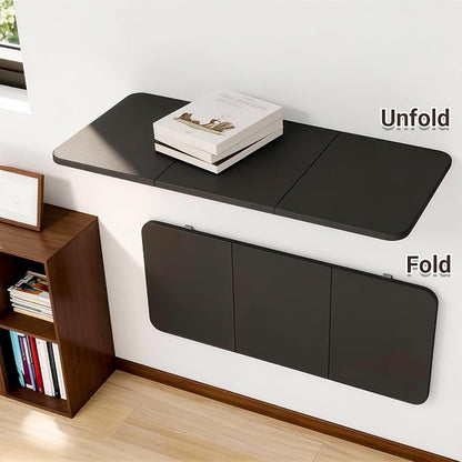 Neoaider Wall Mounted Folding Desk 35.4” x 15.7”, Black | Drop Down Table with Metal Collapsible Brackets, Folding Wall Table for Small Spaces, Home, Office, Kitchen, Laundry Room