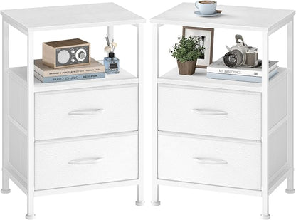 SONGMICS Nightstand, Bed Side Table, End Table with 2 Drawers and 1 Open Shelf, Industrial, Set of 2, Cloud White, BELLAH Collection ULGS062W101S