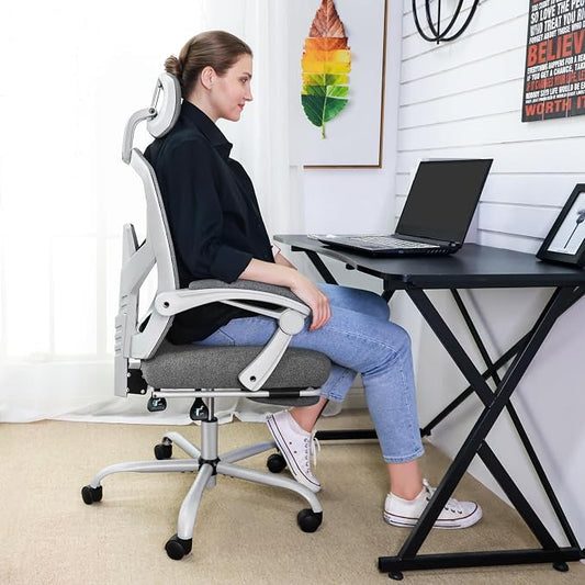 Sweetcrispy Office Computer Desk Chair Set of 2, Ergonomic High-Back Mesh Rolling Work Swivel Chairs with Wheels, Comfortable Lumbar Support, Comfy Arms for Home, Bedroom, Study, Student, Light Grey