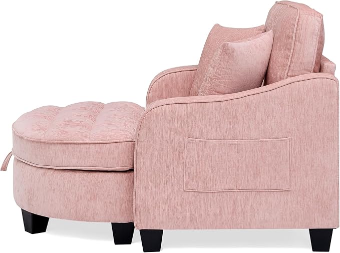 ERYE Chenille Tufted Loveseat Sofa and Ottoman Set, Tufted Recliner Sleeper Chaise Lounge with Curved Storage Ottoman,Reclining Backrest and Side Pockets, 4 Pillows