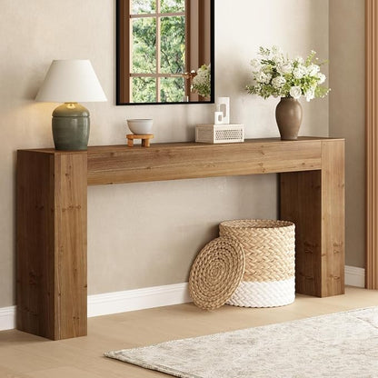 70" Solid Wood Console Table for Entryway, Extra Long Sofa Table | Farmhouse Style, Rectangular, Natural Character Marks, Hand-Made Brushed Finish, for All Room, 10 Mins Easy Assembly