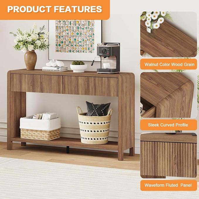 FATORRI Console Sofa Table for Entryway, 47.2 inch Wood Foyer Tables for Living Room, Farmhouse Couch Table behinde Sofa with 2 Drawers for Hallway Storage (Walnut)