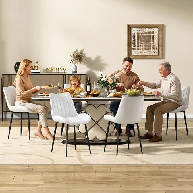 VECELO Dining Chairs Set of 2, Vegan Leather Fabric & Metal Frame, Mordern Style for Kitchen, Living Room,Offcie，White