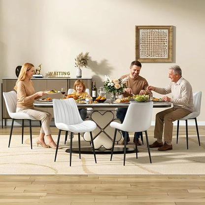 VECELO Dining Chairs Set of 2, Vegan Leather Fabric & Metal Frame, Mordern Style for Kitchen, Living Room,Offcie，White
