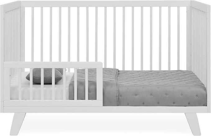 3-in-1 Astin Convertible Baby Crib - Wooden Baby Crib, Grows with Your Baby, Converts to Toddler Bed & Day Bed, 4 Adjustable Support Base Height | White
