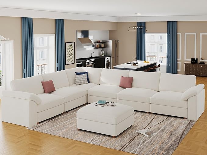 EASE MOOSE Sectional Modular Sofa,Luxury Comfty Sectional Deep Seat Couch for Living Room,Solid Wood Frame Sofa,Removable and Washable,White