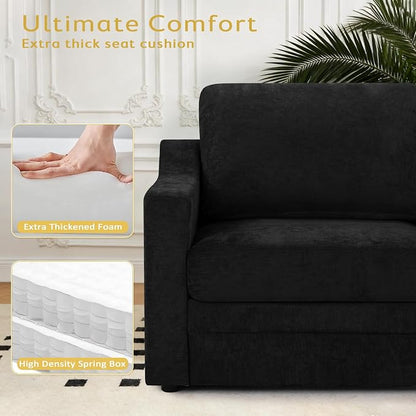67” Chenille Loveseat Sofa w/Comfortable Back Cushions, Black | Modern 2-Seat Couch w/Deep Seat Space, Upholstered 2 Seaters Sofa w/High Resiliency Foam for Living Room