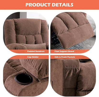 MAHOMICO Recliner Chair with Cup Holders for Living Room Single Seat Manual Oversized Recliner with Ergonomic, Side Pocket for Adult