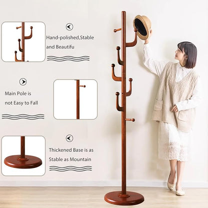 Wooden Coat Rack Freestanding, Hall Tree Hanger With Resin Hooks, Adjustable Heavy Duty Coat Rack for Hanging Clothes Bags Hats in Living Room Bedroom (coat rack, Cactus Hook)