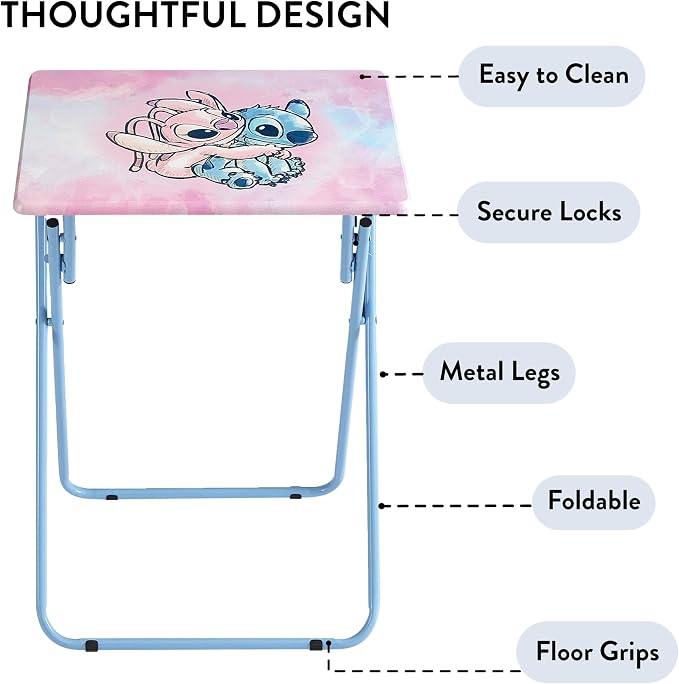 Disney Stitch Folding Tray Table,Portable Snack & Laptop Table, Compact Space-Saving Design for Kids & Teens, Lightweight Indoor Table for Bedroom, Dorm, or Playroom