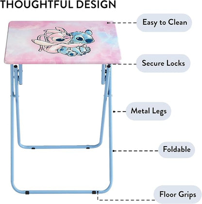 Disney Stitch Folding Tray Table,Portable Snack & Laptop Table, Compact Space-Saving Design for Kids & Teens, Lightweight Indoor Table for Bedroom, Dorm, or Playroom